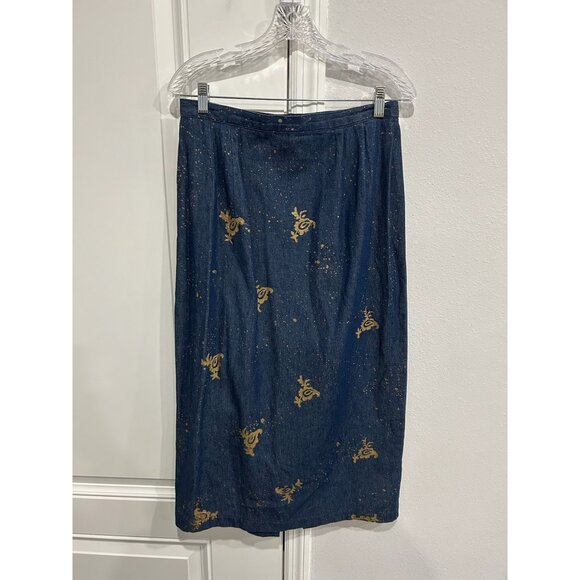 Vintage Howard Wolf Sport Blue Gold Two Piece Denim Dress Jacket Set Sz Large - Picture 8 of 13